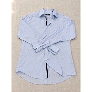Z Zegna City Blue White End-on-End Dress Shirt Mens IV L 100% Cotton Preppy Luxe